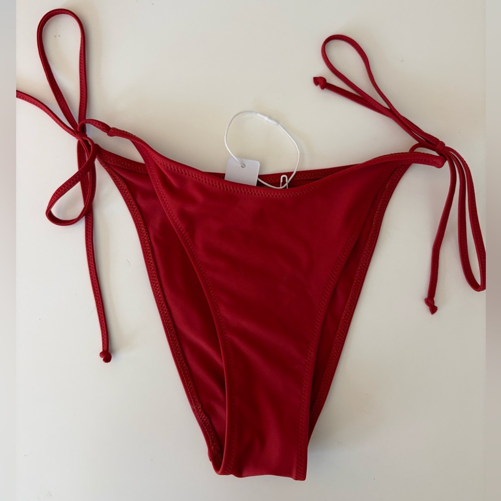 Bright Melody Bikini Bottom with Tie Sides, Ruby, size small